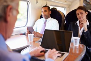 Business people on train 
